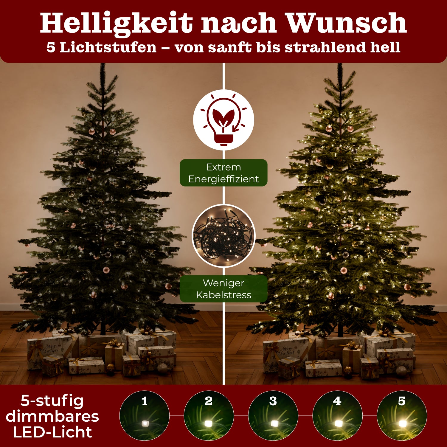 Künstlicher Weihnachtsbaum 180cm - 240cm mit integrierter Lichterkette - Nordmanntanne wie echt!