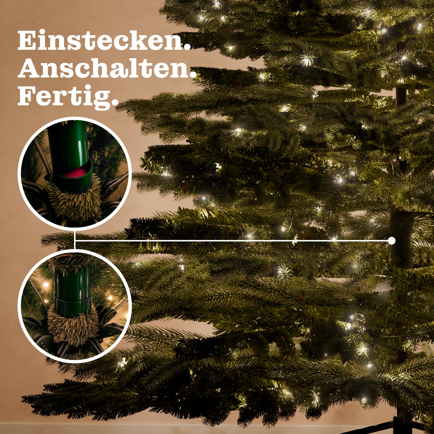 Künstlicher Weihnachtsbaum 180cm - 240cm mit integrierter Lichterkette - Nordmanntanne wie echt!
