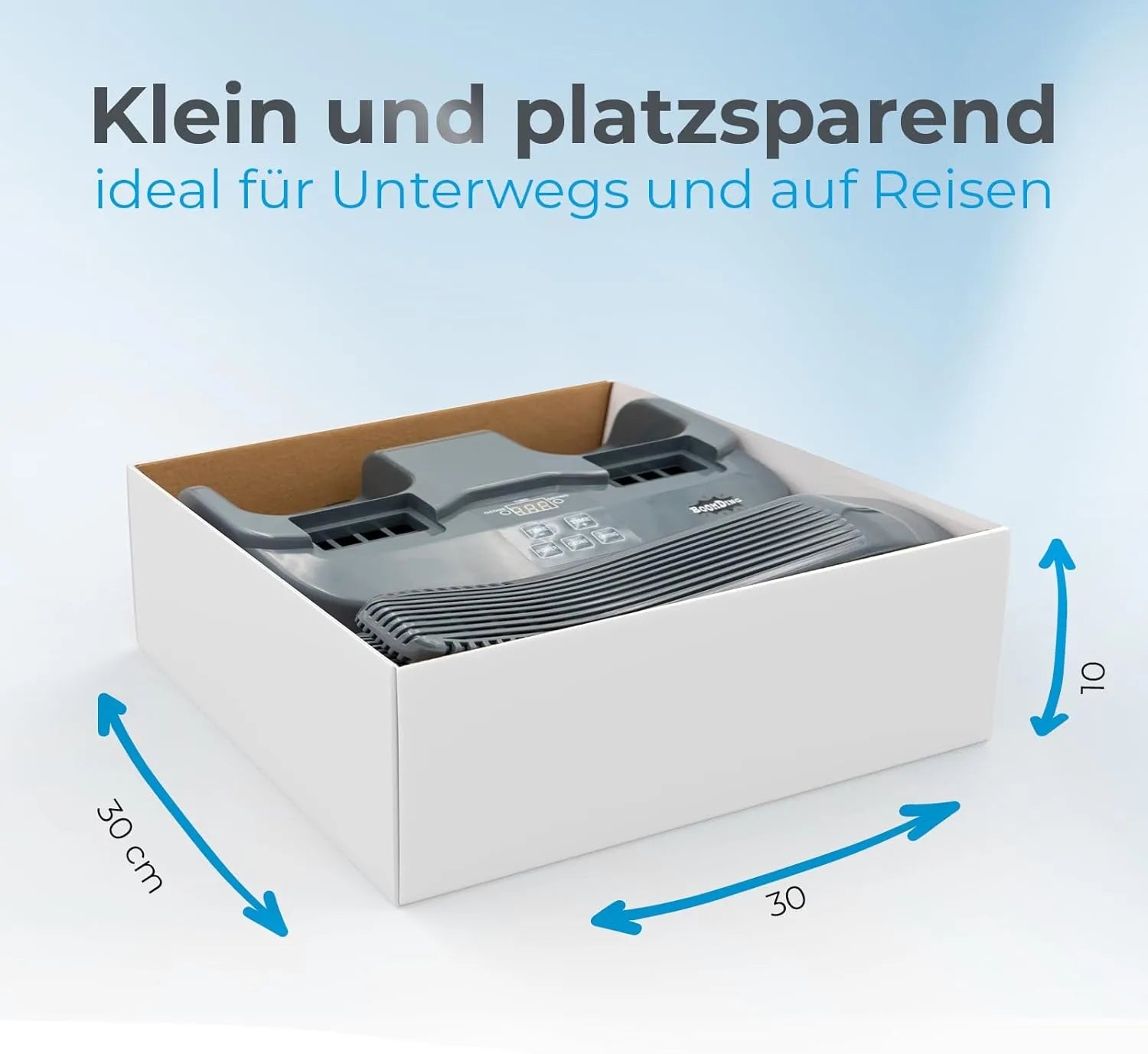 Schuhtrockner Verpackung offen - platzsparend
