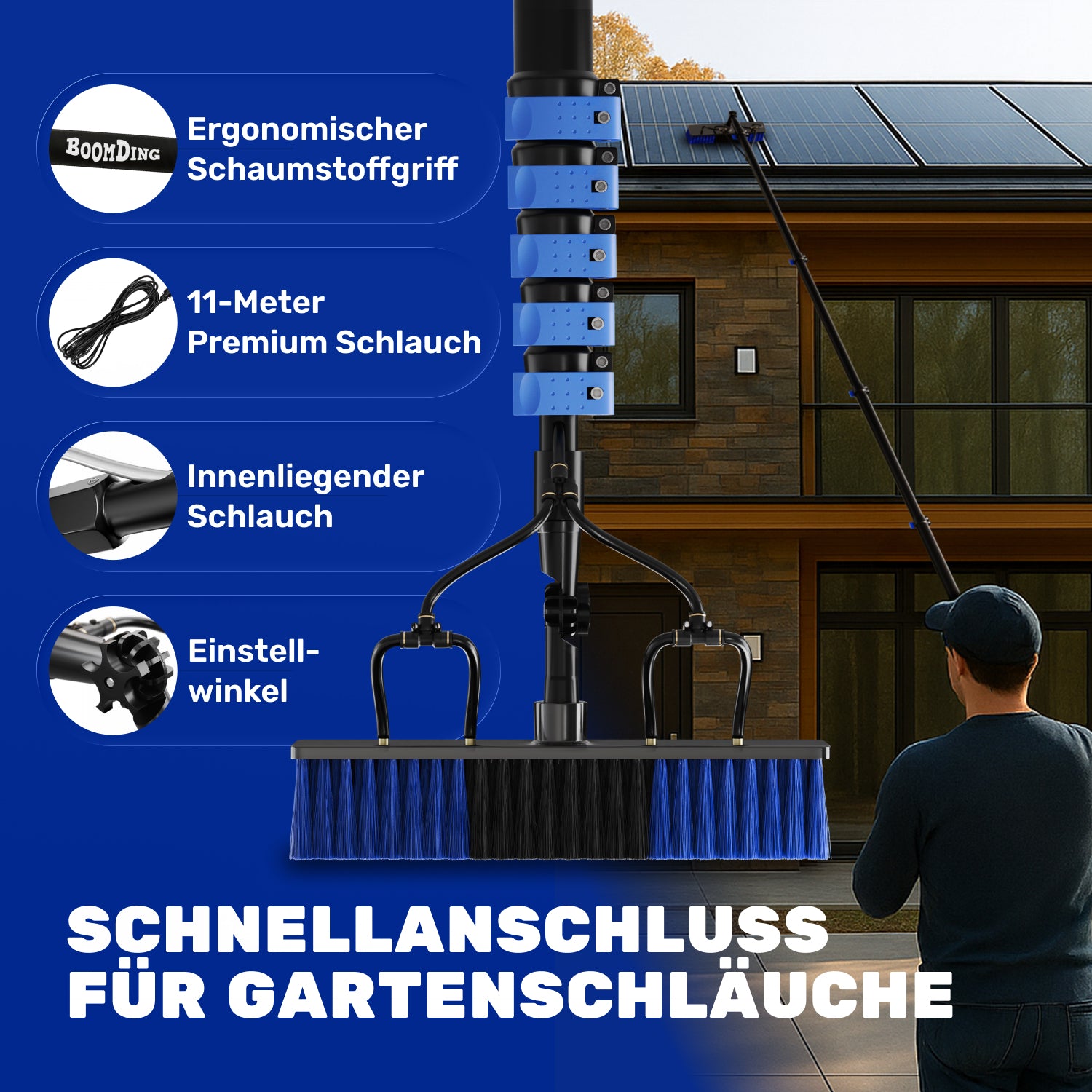 Teleskop Waschbürste 5,8 m – All-in-One Reinigungsset mit 5 Aufsätzen für PV Anlage, Wintergarten, Dachrinne & Terrassendach