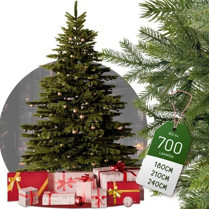 Künstlicher Weihnachtsbaum 180cm - 240cm mit integrierter Lichterkette - Nordmanntanne wie echt!